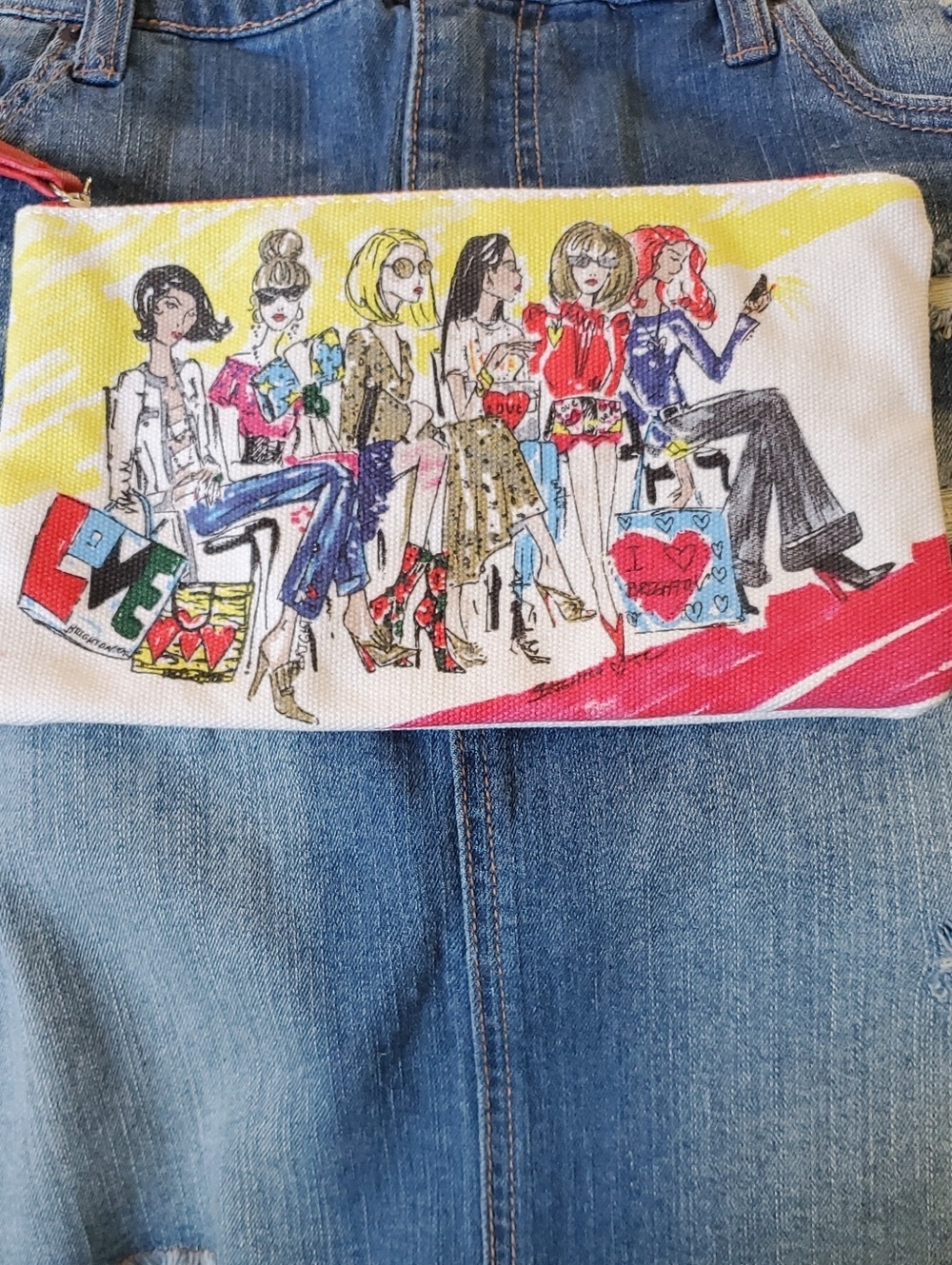 Brighton 2018 Canvas Fashion-Illustration Make Up Bag - Multi Color 5.5 X 9